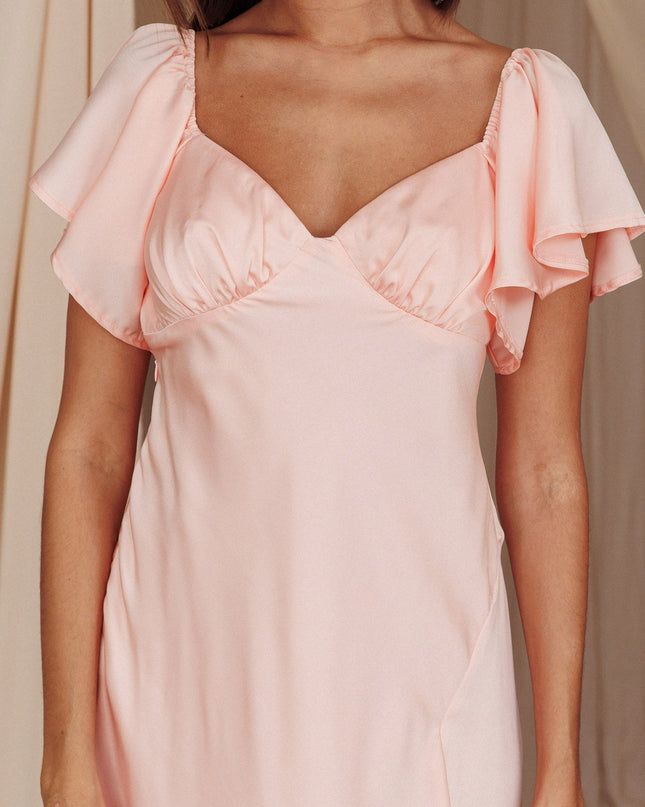 Blush Flutter Sleeve Side Split Midi Dress