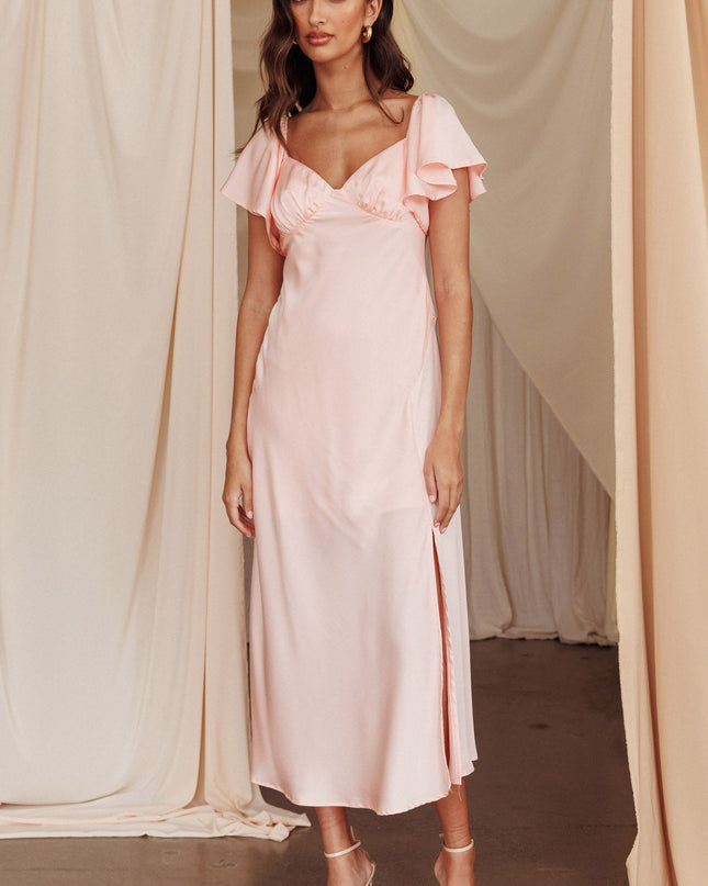 Blush Flutter Sleeve Side Split Midi Dress