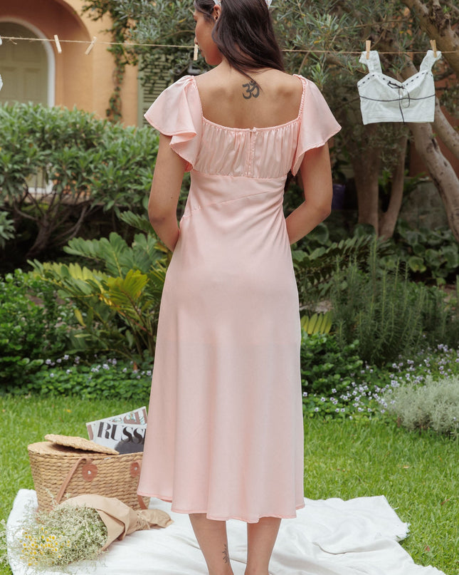 Blush Flutter Sleeve Side Split Midi Dress