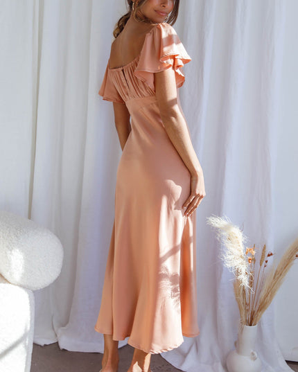 Apricot Flutter Sleeve Side Split Midi Dress