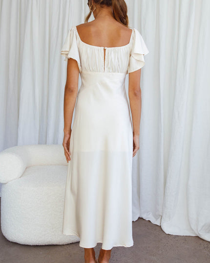 Ivory Flutter Sleeve Side Split Midi Dress