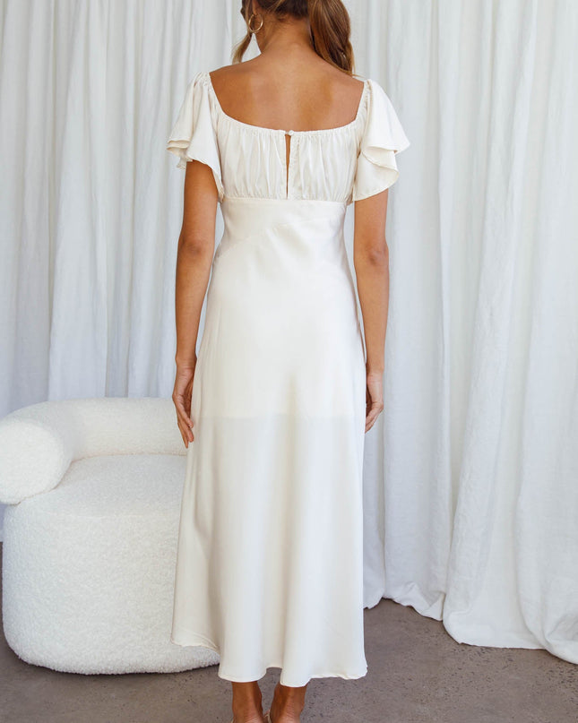 Ivory Flutter Sleeve Side Split Midi Dress