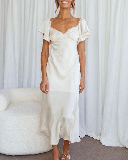 Ivory Flutter Sleeve Side Split Midi Dress