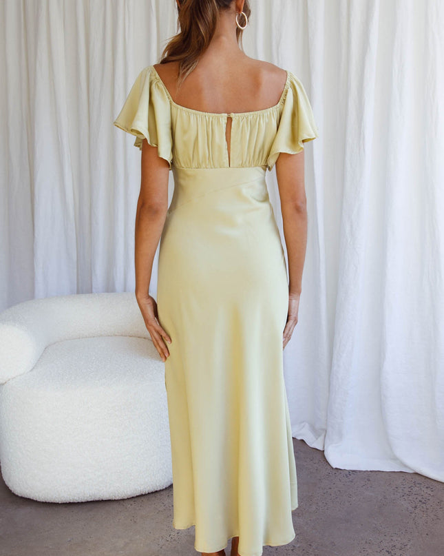 Matcha Flutter Sleeve Side Split Midi Dress