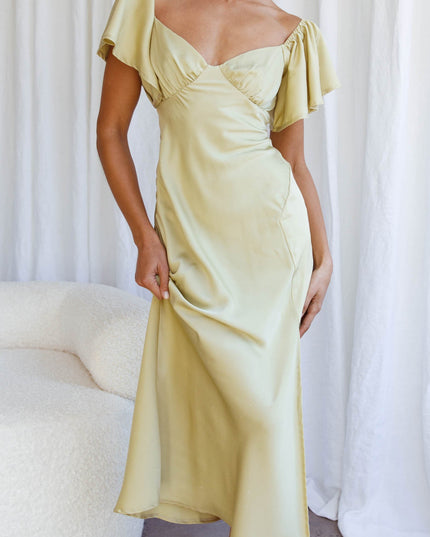 Matcha Flutter Sleeve Side Split Midi Dress