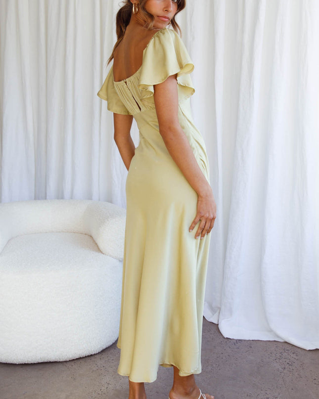 Matcha Flutter Sleeve Side Split Midi Dress