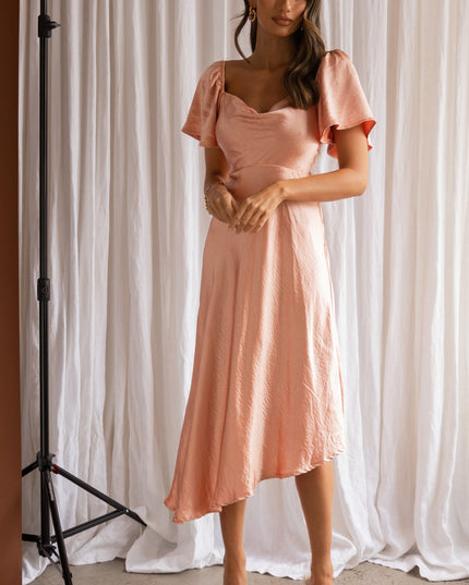 Peach Tied Back Asymmetrical Midi Dress