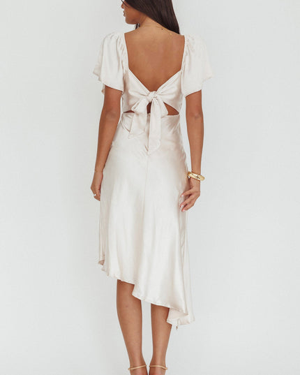 Champagne Tied Back Asymmetrical Midi Dress