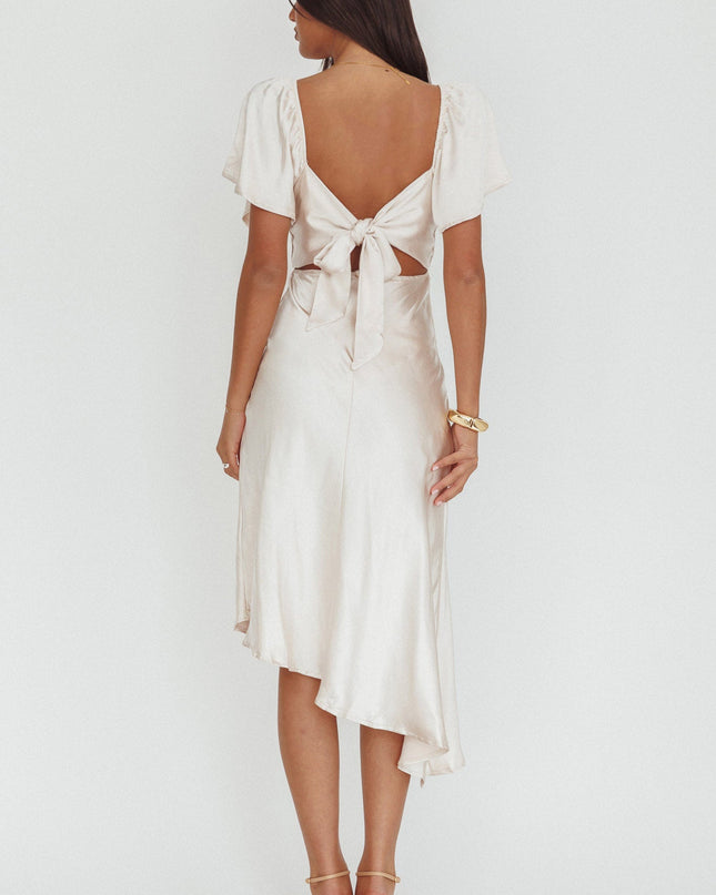 Champagne Tied Back Asymmetrical Midi Dress