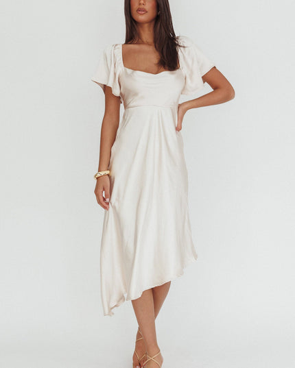 Champagne Tied Back Asymmetrical Midi Dress