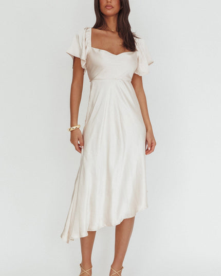 Champagne Tied Back Asymmetrical Midi Dress