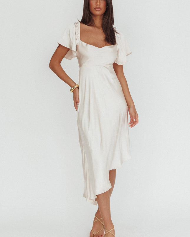 Champagne Tied Back Asymmetrical Midi Dress