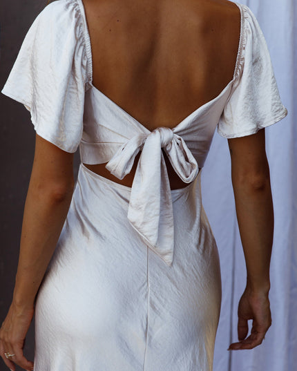 Champagne Tied Back Asymmetrical Midi Dress