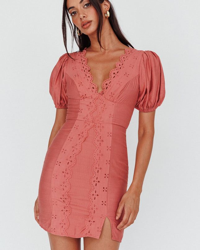 Rose Scalloped Lace Mini Dress