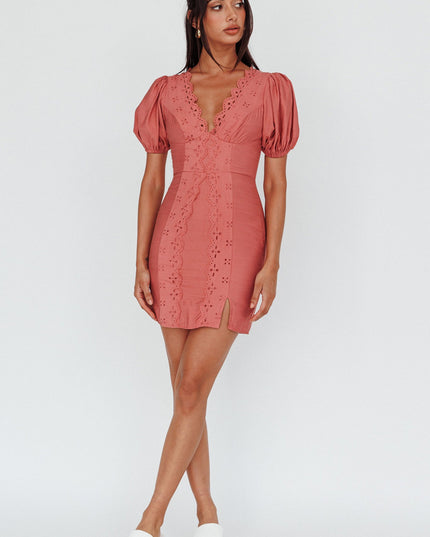 Rose Scalloped Lace Mini Dress