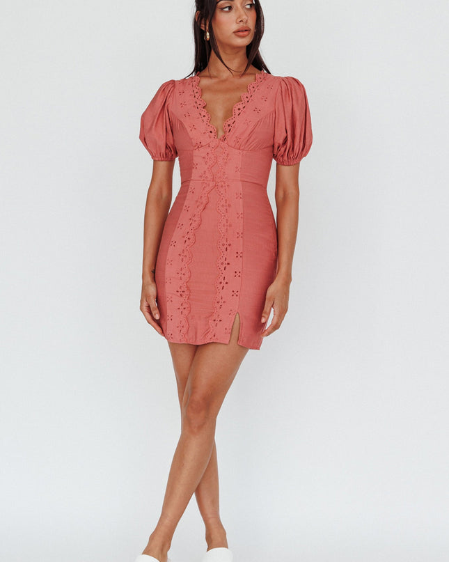 Rose Scalloped Lace Mini Dress