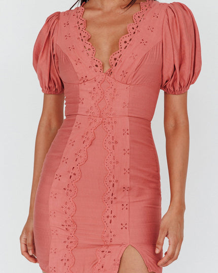 Rose Scalloped Lace Mini Dress