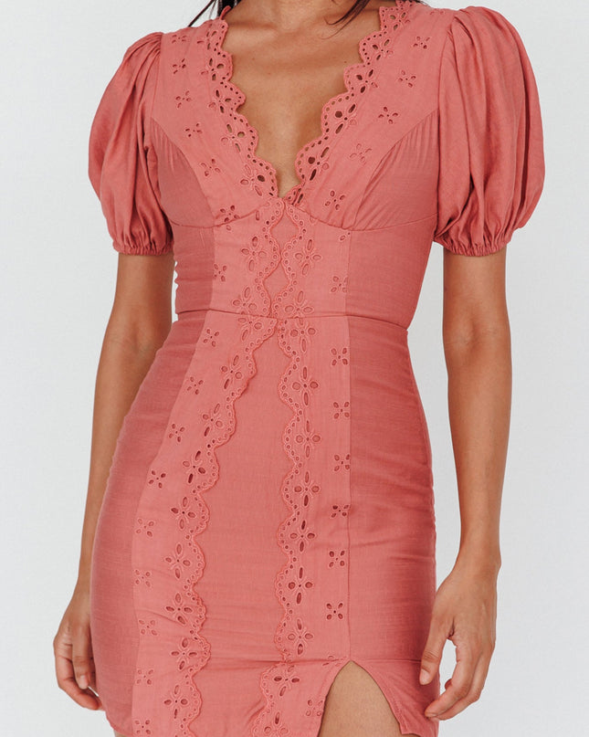 Rose Scalloped Lace Mini Dress