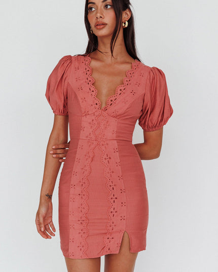 Rose Scalloped Lace Mini Dress
