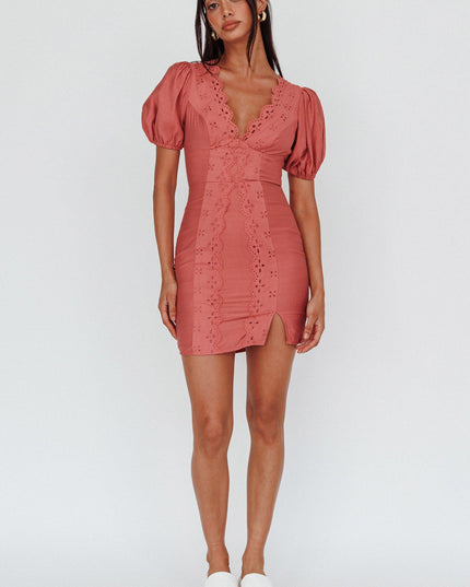 Rose Scalloped Lace Mini Dress