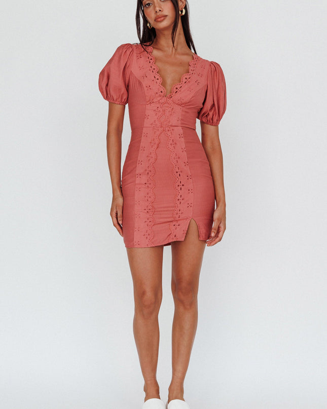 Rose Scalloped Lace Mini Dress