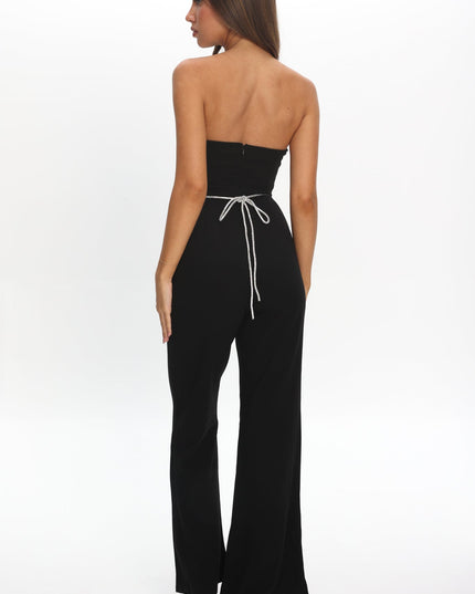 Black Strapless Diamante Jumpsuit
