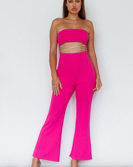 Fuchsia Strapless Diamante Jumpsuit