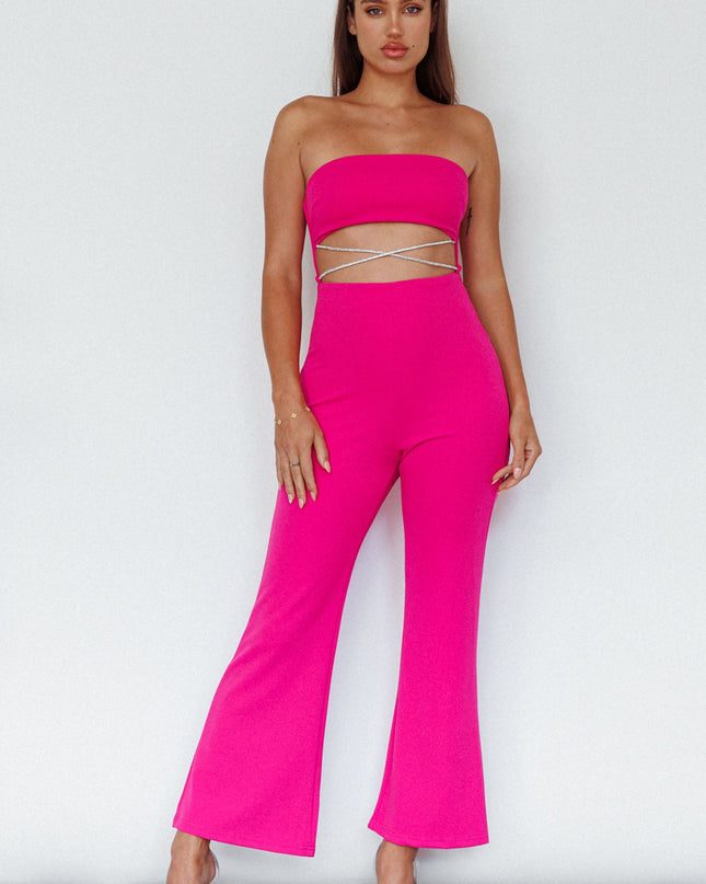 Fuchsia Strapless Diamante Jumpsuit