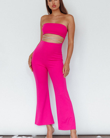 Fuchsia Strapless Diamante Jumpsuit