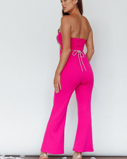 Fuchsia Strapless Diamante Jumpsuit