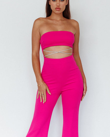 Fuchsia Strapless Diamante Jumpsuit