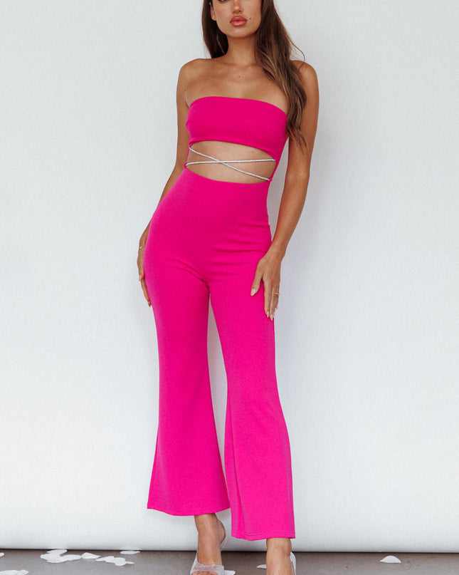 Fuchsia Strapless Diamante Jumpsuit