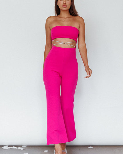 Fuchsia Strapless Diamante Jumpsuit