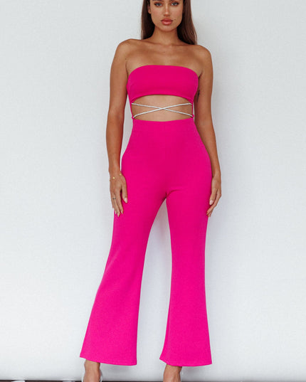 Fuchsia Strapless Diamante Jumpsuit