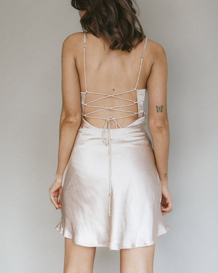 Champagne Strappy Back Mini Dress