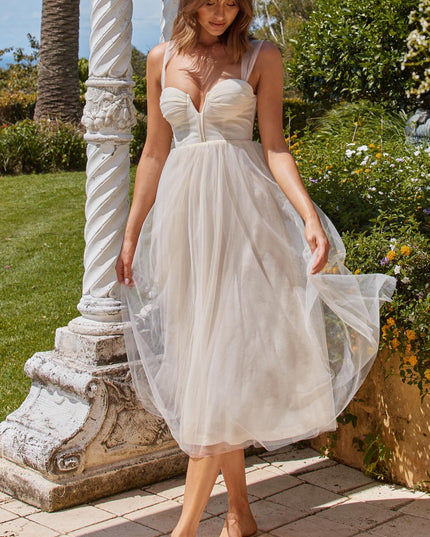 Butter Lace-Up Back Tulle Midi Dress