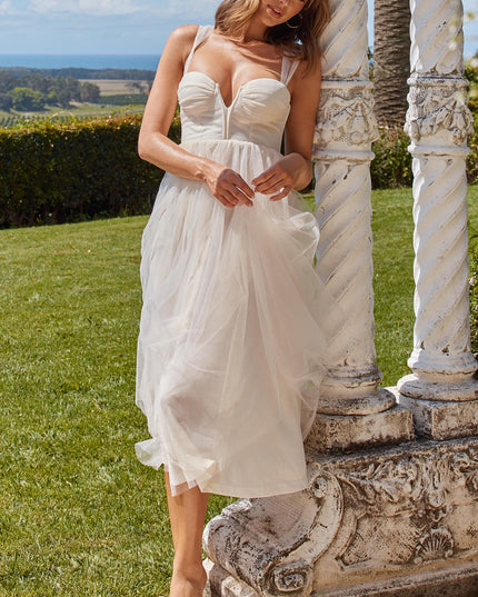 Butter Lace-Up Back Tulle Midi Dress