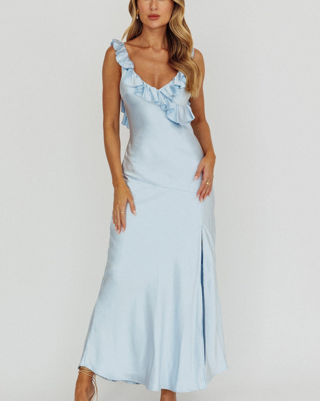 Blue Frill Trim Maxi Dress