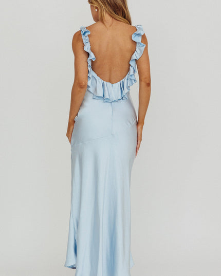 Blue Frill Trim Maxi Dress