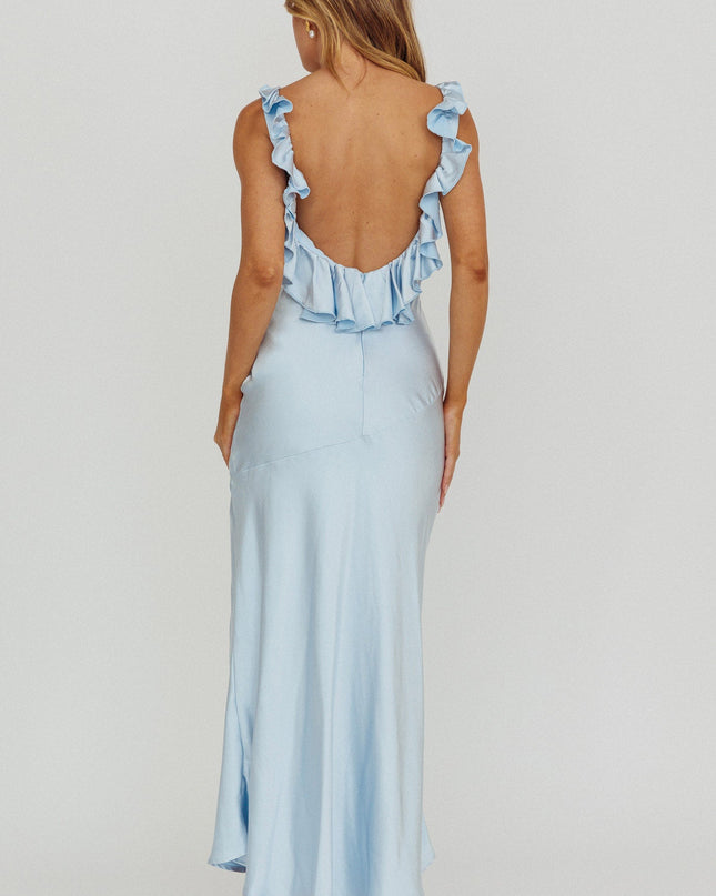 Blue Frill Trim Maxi Dress