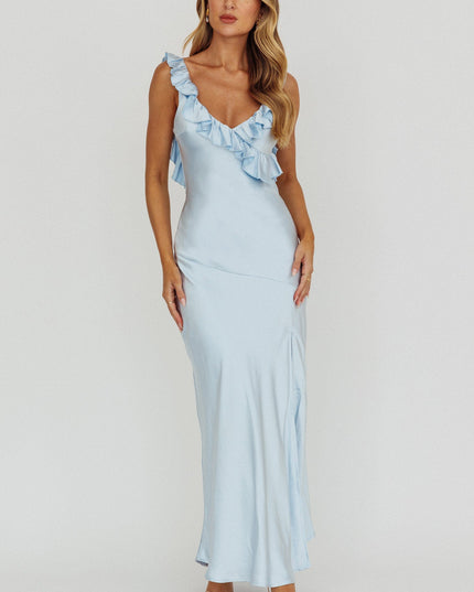 Blue Frill Trim Maxi Dress
