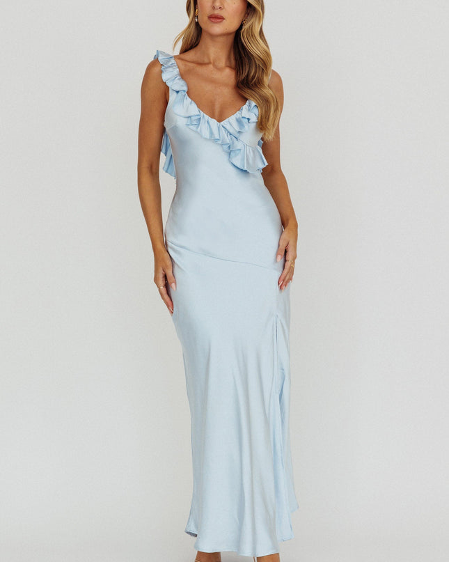 Blue Frill Trim Maxi Dress
