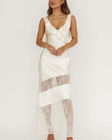 Oyster Frill & Lace Trim Maxi Dress