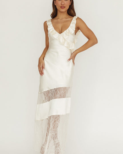 Oyster Frill & Lace Trim Maxi Dress