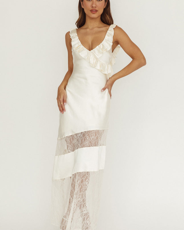 Oyster Frill & Lace Trim Maxi Dress