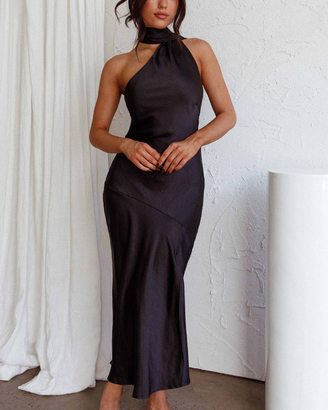 Black Tie Neck Midi Dress