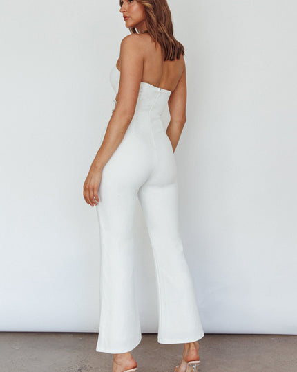 White Cut-Out Buckle Waist Jumpsuit