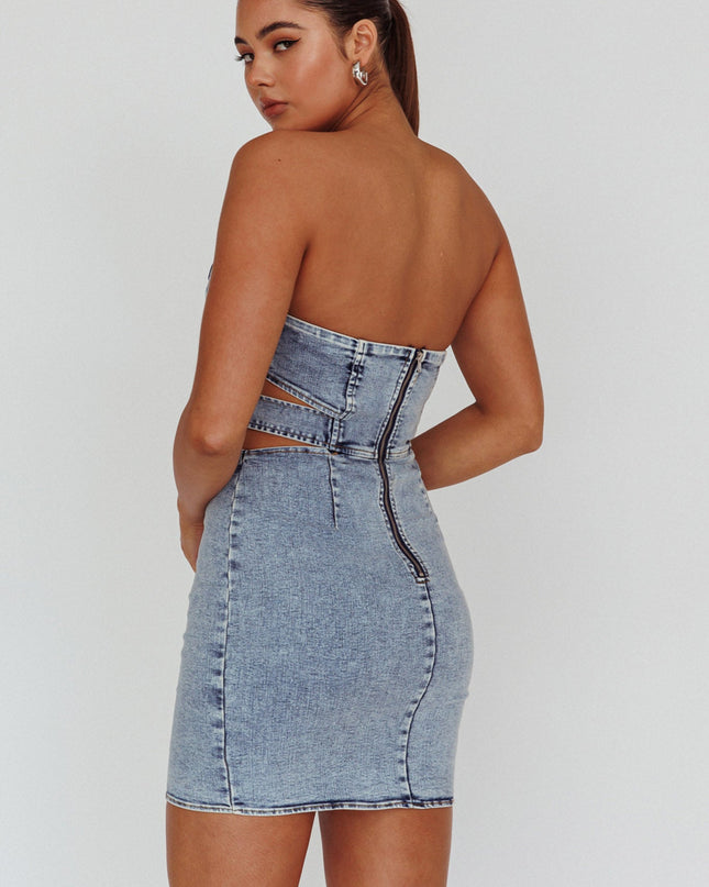 Denim Blue Buckle Waist Mini Dress