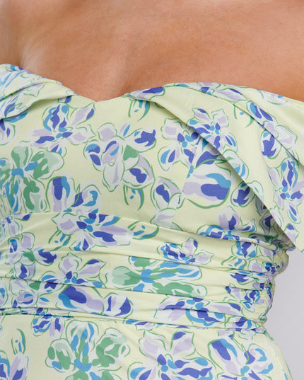 Blue Off-Shoulder Midi Dress Floral