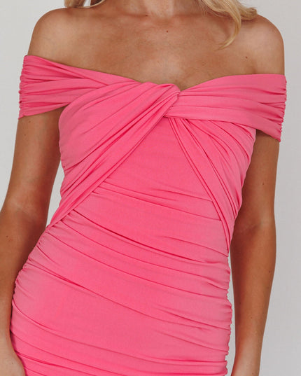 Pink Off-Shoulder Midi Dress